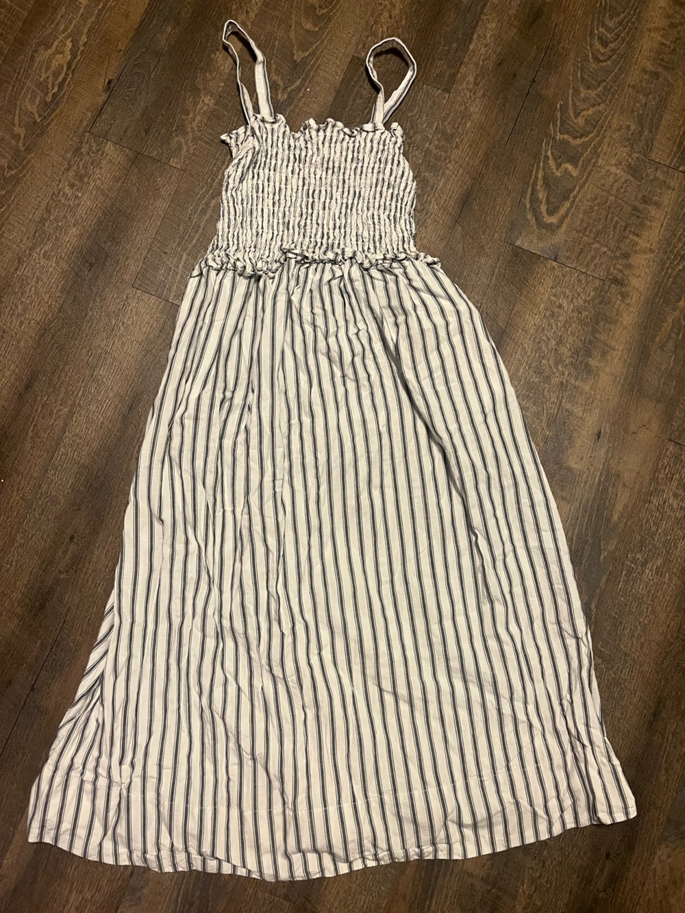 Striped Smocked Maxi Dress - Cream with blue Stripes